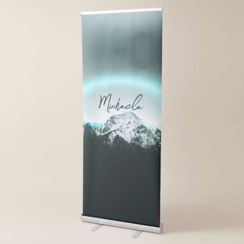 Snowy mountain mysterious blue neon light monogram retractable banner