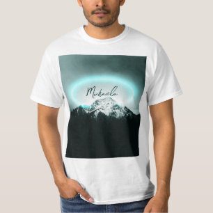 Snowy mountain mysterious blue neon light monogram T-Shirt