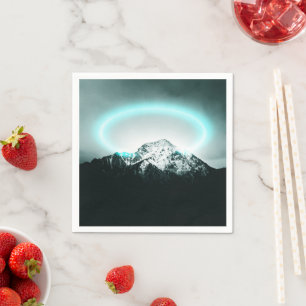Snowy mountain mysterious blue neon light napkins