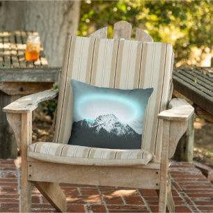 Snowy mountain mysterious blue neon light outdoor pillow