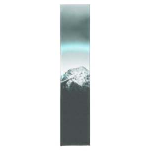 Snowy mountain mysterious blue neon light short table runner