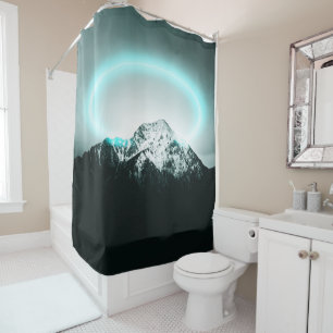 Snowy mountain mysterious blue neon light shower curtain