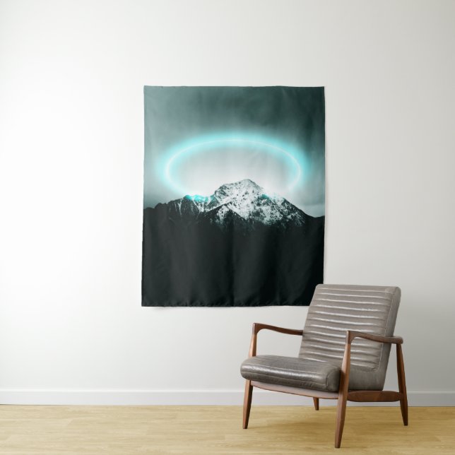 Snowy mountain mysterious blue neon light tapestry (In Situ)