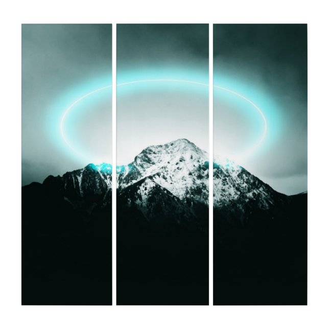 Snowy mountain mysterious blue neon light triptych (Front)
