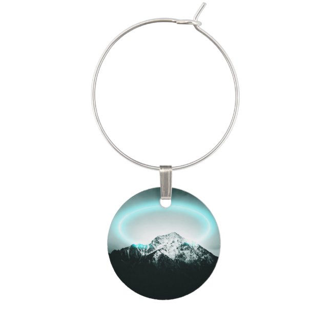 Snowy mountain mysterious blue neon light wine charm (Front)