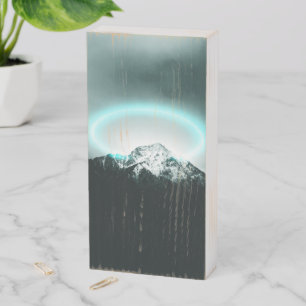 Snowy mountain mysterious blue neon light wooden box sign