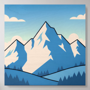 Snowy Mountain Peaks Wall Art – Blue & White Minim Wood Photo Tile