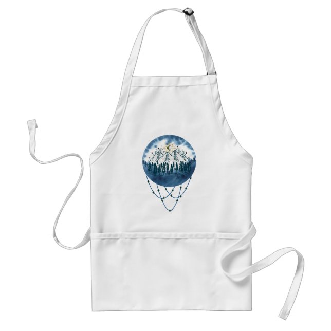 Snowy Mountain Pine Tree Nature Adventure Outdoor Adult Apron (Front)