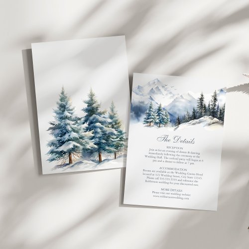 Snowy Mountain  Pine Trees Wedding Details Card