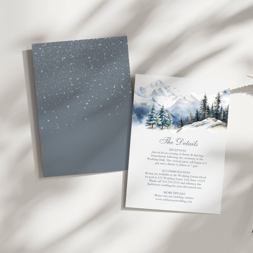 Snowy Mountain  Pine Trees Wedding Details Card