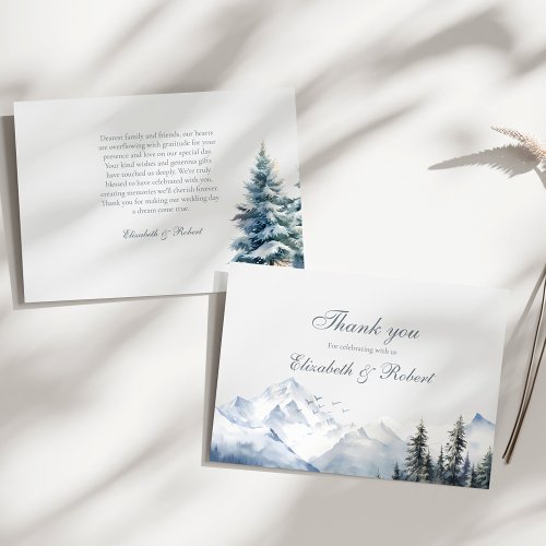 Snowy Mountain  Pine Trees Wedding Thank You Card