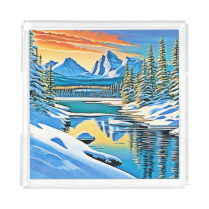 Snowy Mountain Reflection Acrylic Tray