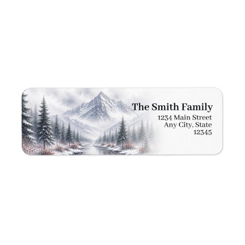 Snowy Mountain Return Address Labels | Winter Pine