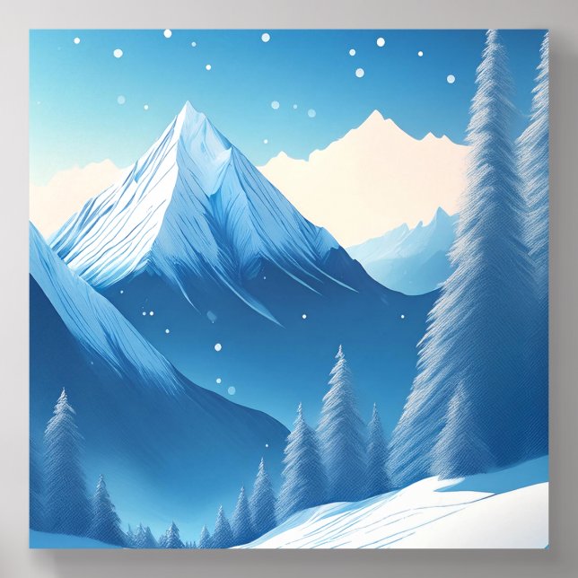 Snowy Mountain Scene – Serene Winter Art Acrylic Photo Tile (Front Set)