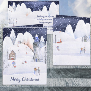 Snowy Mountain Ski Village Holiday Merry Christmas Card
