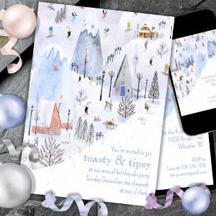 Snowy Mountain Ski Village Holiday Party Invitation