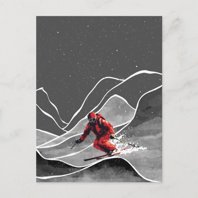 Snowy Mountain Skiing Postcard (Front)