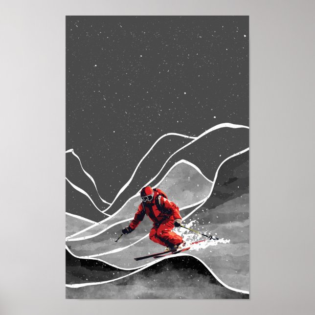 Snowy Mountain Skiing Poster (Front)