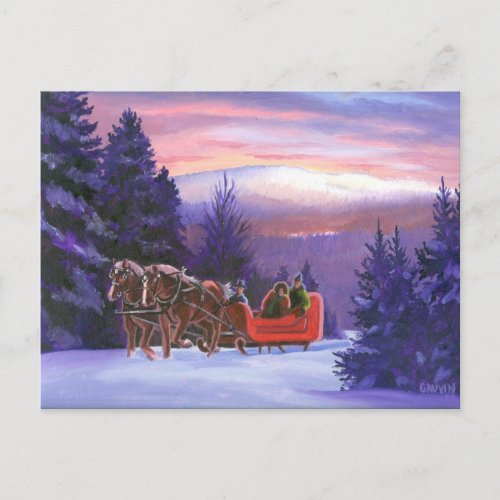 Snowy Mountain Sleigh Ride Postcard