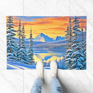 Snowy Mountain Sunset Glow Doormat