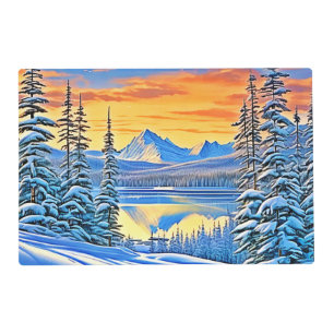 Snowy Mountain Sunset Glow Placemat