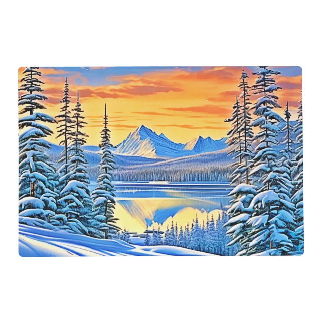 Snowy Mountain Sunset Glow Placemat (Front)