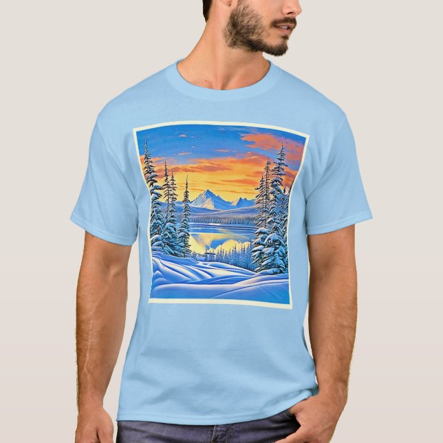 Snowy Mountain Sunset Glow T-Shirt (Front)