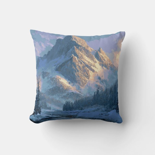 Snowy Mountain Throw Pillow (Front)