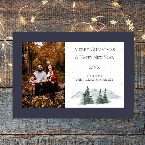 Snowy Mountain Top  Blue Photo Holiday Card