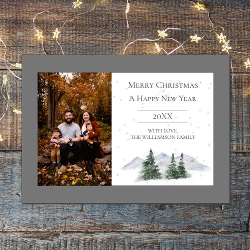 Snowy Mountain Top  Gray Photo Holiday Card