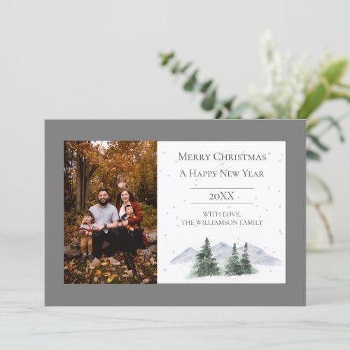 Snowy Mountain Top  Gray Photo Holiday Card