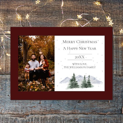 Snowy Mountain Top  Red Photo Holiday Card