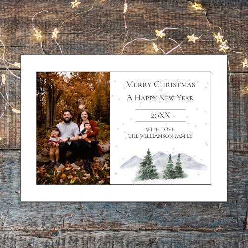 Snowy Mountain Top  White Photo Holiday Card