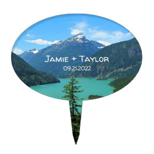Snowy Mountain Turquoise Lake in Washington Cake T Topper