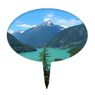 Snowy Mountain Turquoise Lake in Washington Cake Topper