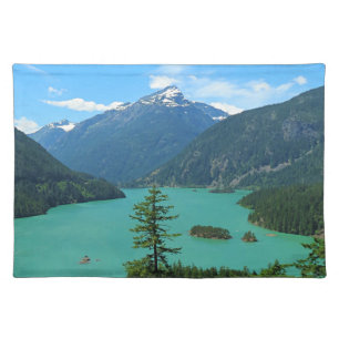 Snowy Mountain Turquoise Lake in Washington Cloth Placemat