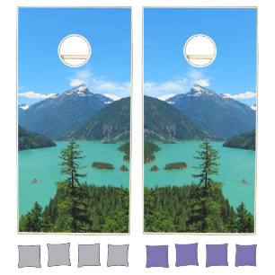 Snowy Mountain Turquoise Lake in Washington Cornhole Set