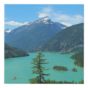 Snowy Mountain Turquoise Lake in Washington Faux Canvas Print