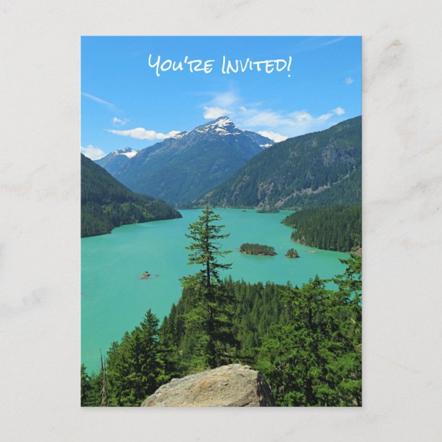 Snowy Mountain Turquoise Lake in Washington Invitation Postcard (Front)