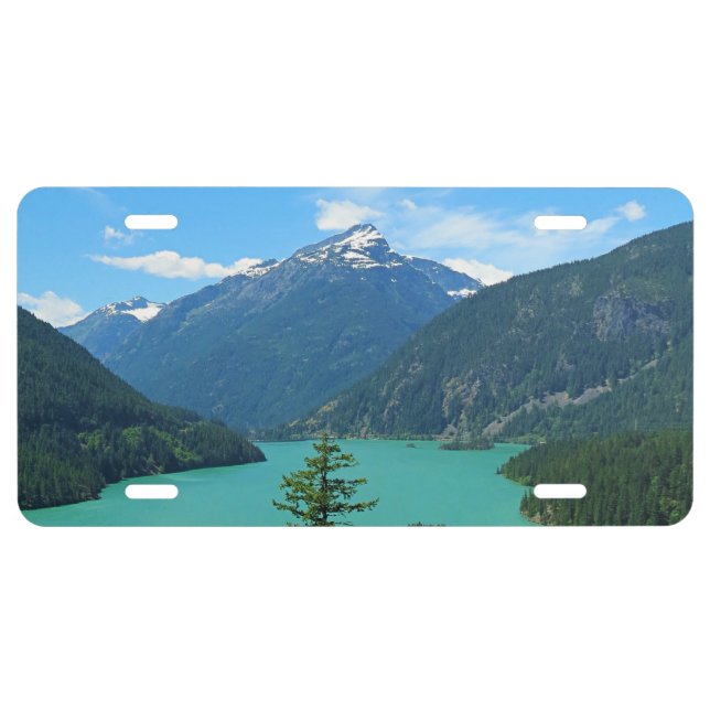 Snowy Mountain Turquoise Lake in Washington License Plate (Front)