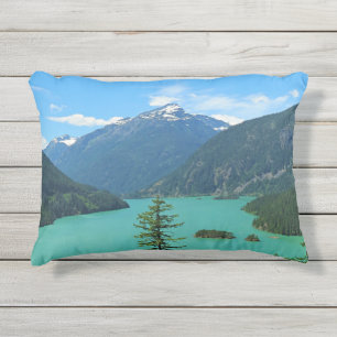 Snowy Mountain Turquoise Lake in Washington Outdoor Pillow
