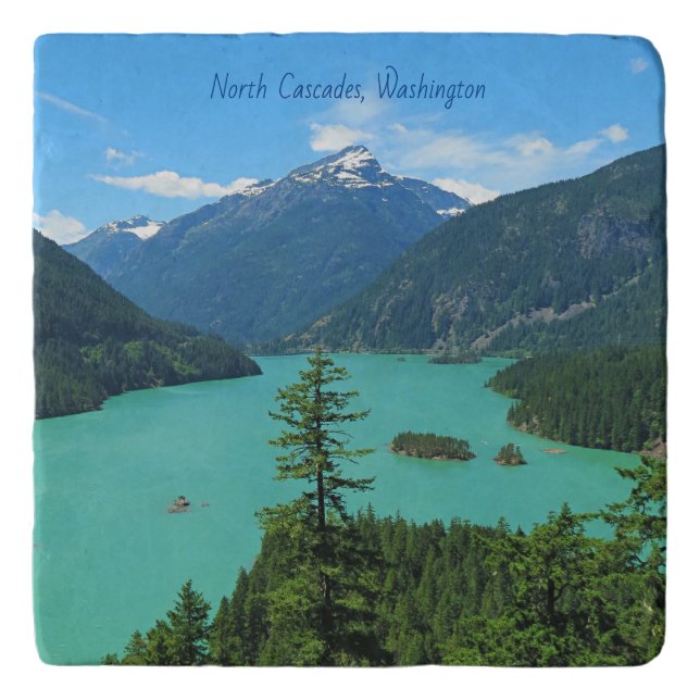 Snowy Mountain Turquoise Lake in Washington Trivet (Front)