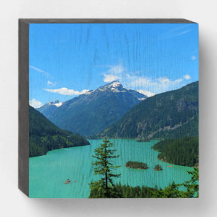 Snowy Mountain Turquoise Lake in Washington Wooden Box Sign