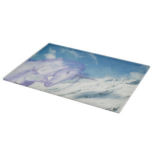 Snowy Mountain Unicorn Winter Vista Cutting Board