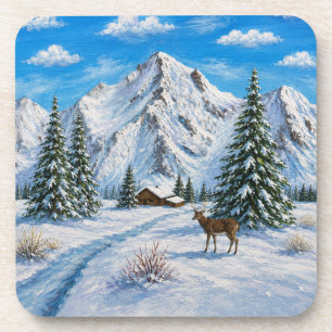 Snowy Mountain Valley Beverage Coaster