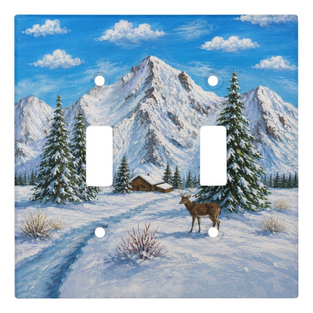 Snowy Mountain Valley Double Light Switch Cover (Front)
