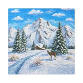 Snowy Mountain Valley Metal Art