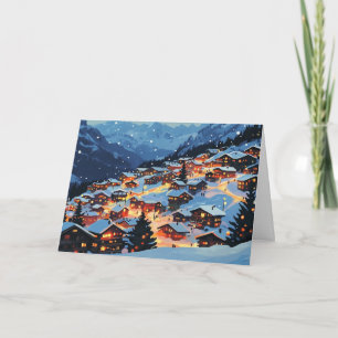 Snowy Mountain Village at Christmas Card