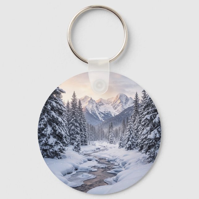 Snowy Mountain Winter Keychain (Front)