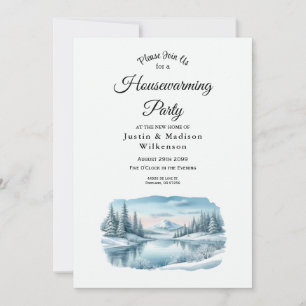 Snowy Mountain Winter Lake Housewarming Party Invitation